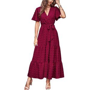 Swiss Dot Maxi Dress Short  Sleeve